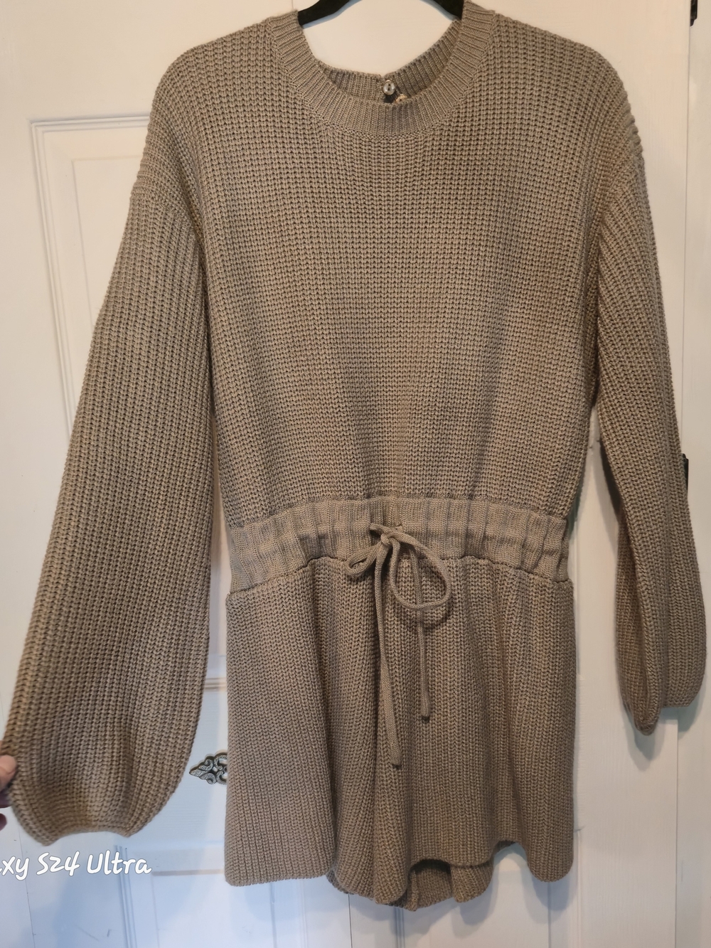 Knit Drawstring Romper in Brown - Picture 4 of 6